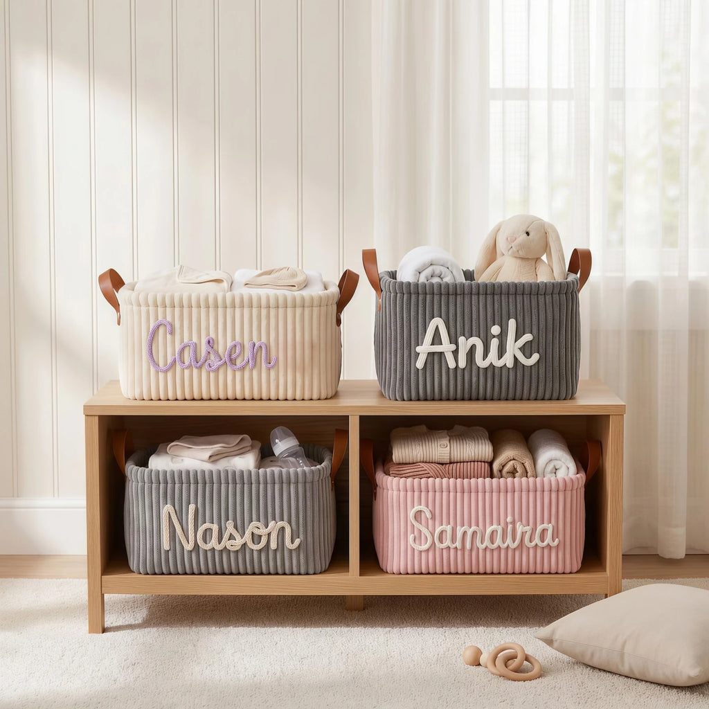 Custom Baby Diaper Caddy | Personalized Corduroy Storage Bin