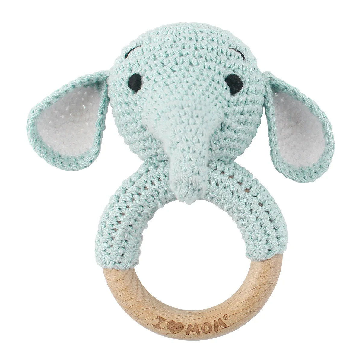 Natural Beech Wood Baby Soothing Teething Ring | CPC Certified Handmade Crochet Cotton Bunny Rattle