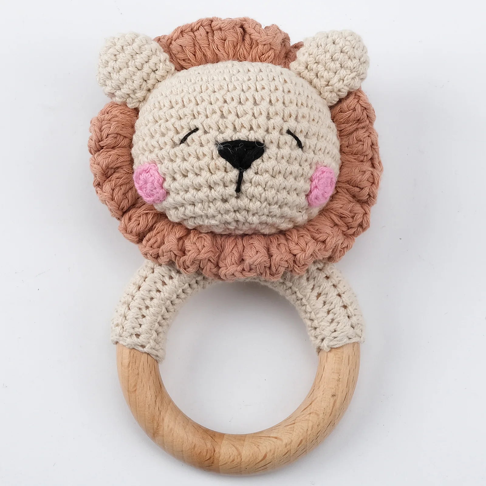 Natural Beech Wood Baby Soothing Teething Ring | CPC Certified Handmade Crochet Cotton Bunny Rattle