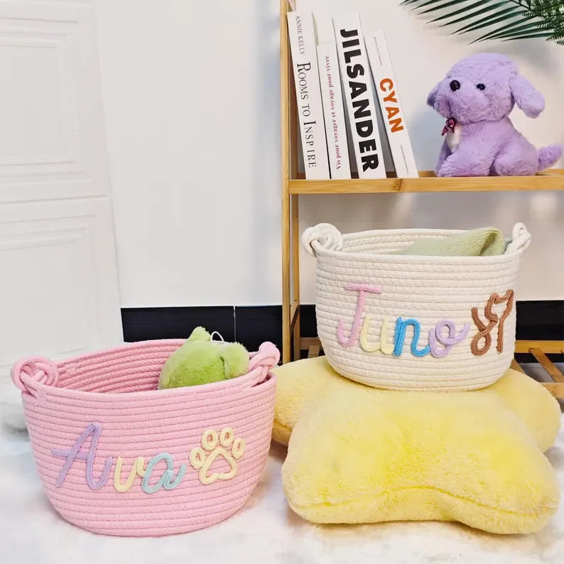 Personalized Embroidered Name Custom Woven Cotton Rope Bag Baby Storage Basket