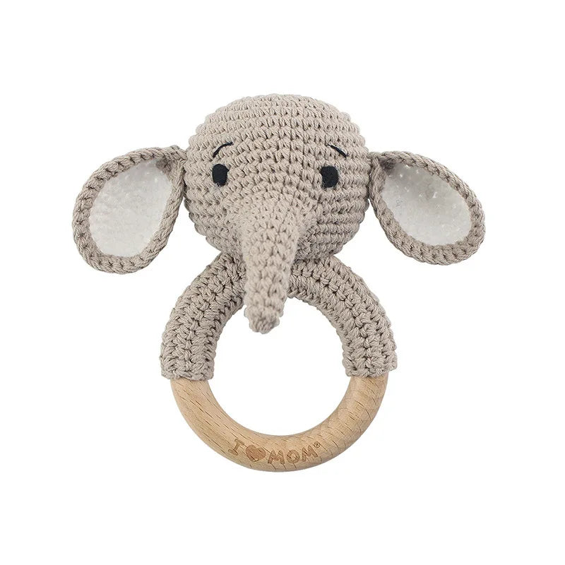 Natural Beech Wood Baby Soothing Teething Ring | CPC Certified Handmade Crochet Cotton Bunny Rattle