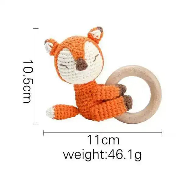 Natural Beech Wood Baby Soothing Teething Ring | CPC Certified Handmade Crochet Cotton Bunny Rattle