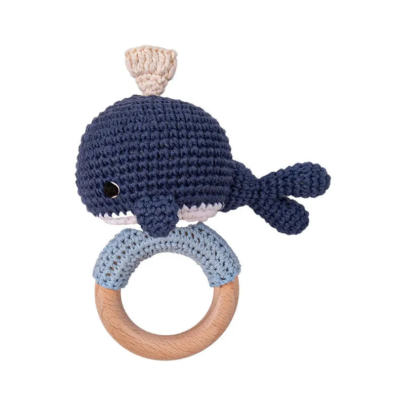 Natural Beech Wood Baby Soothing Teething Ring | CPC Certified Handmade Crochet Cotton Bunny Rattle