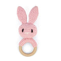 Natural Beech Wood Baby Soothing Teething Ring | CPC Certified Handmade Crochet Cotton Bunny Rattle