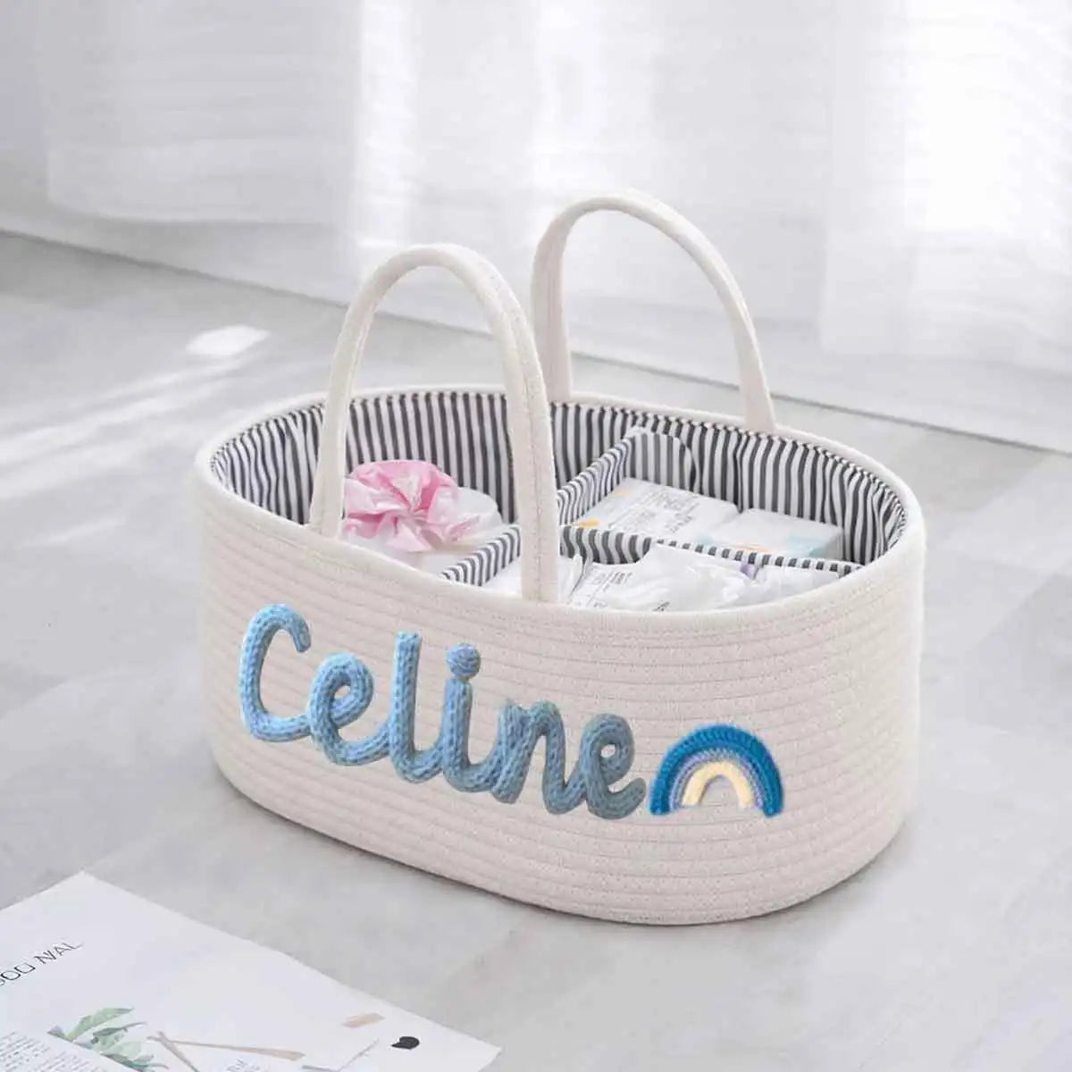 Personalized Nappy Caddy | Woven Nursery Organizer for Baby Room & Home Storage