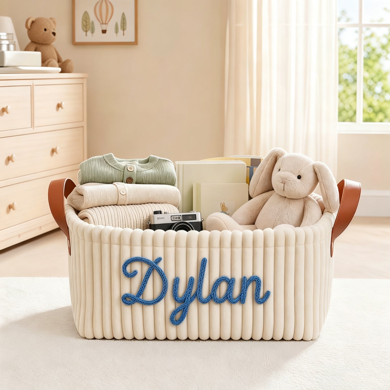 Custom Baby Diaper Caddy | Personalized Corduroy Storage Bin