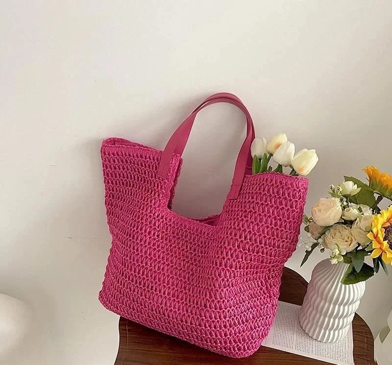 Personalized Straw Shoulder Tote Bag Beach Handbag | Bridesmaid Gift
