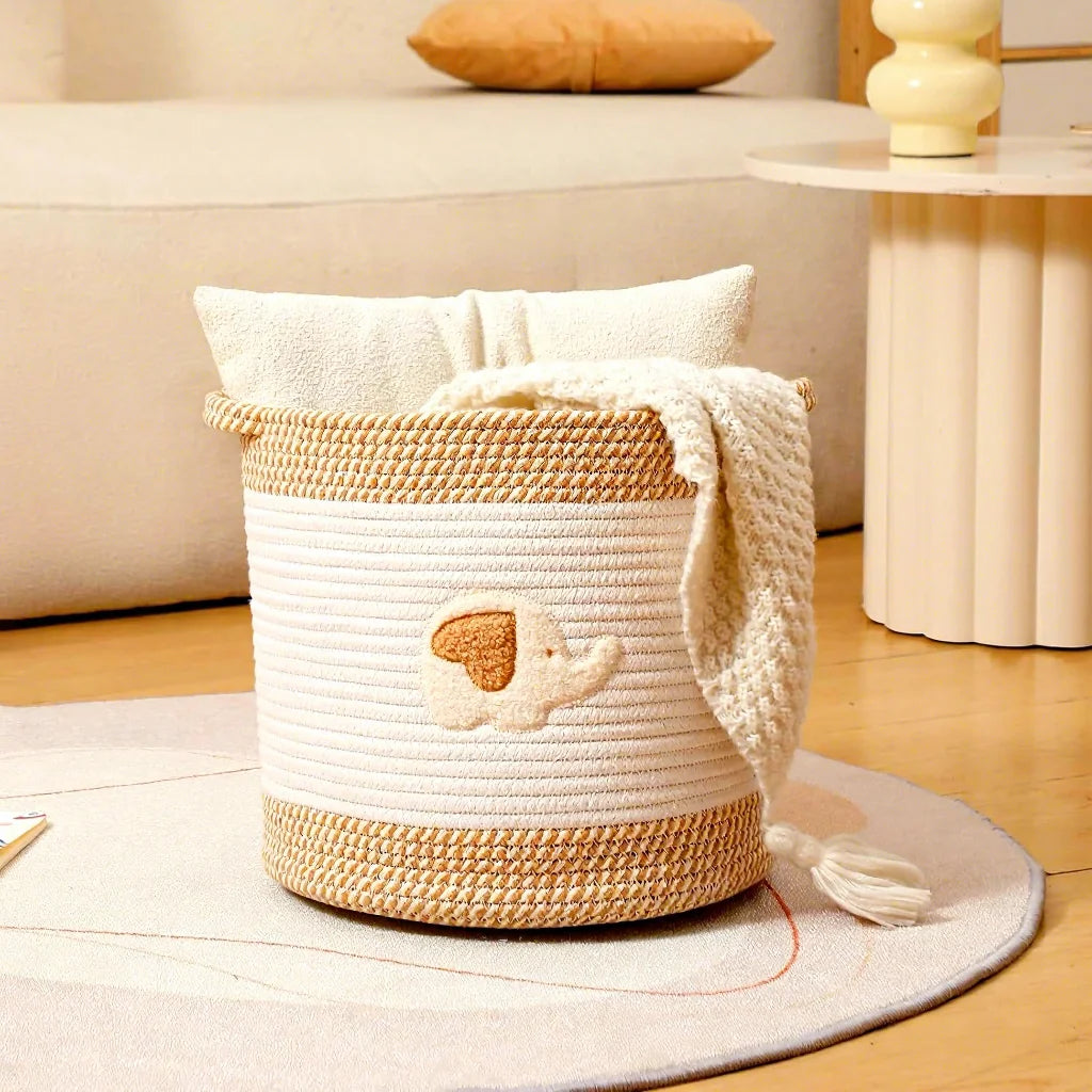 Modern Minimalist Woven Cotton Rope Basket | Neutral Nursery Storage Organizer