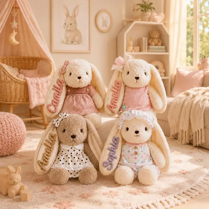 Custom Name Bunny Plush | Personalized Stuffed Rabbit for Baby Shower Gifts & Nursery Decor
