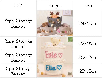 Personalized Embroidered Name Custom Woven Cotton Rope Bag Baby Storage Basket