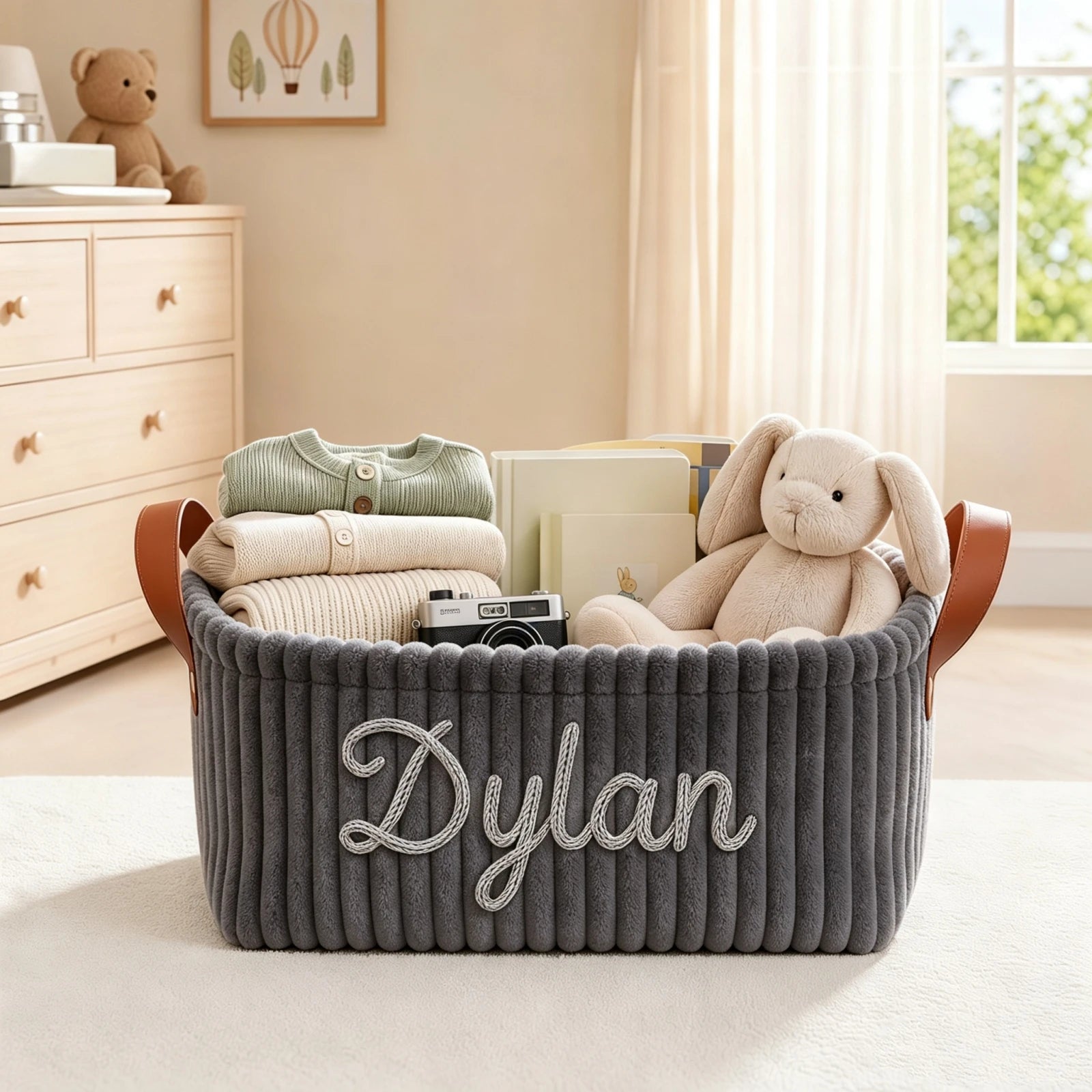 Custom Baby Diaper Caddy | Personalized Corduroy Storage Bin