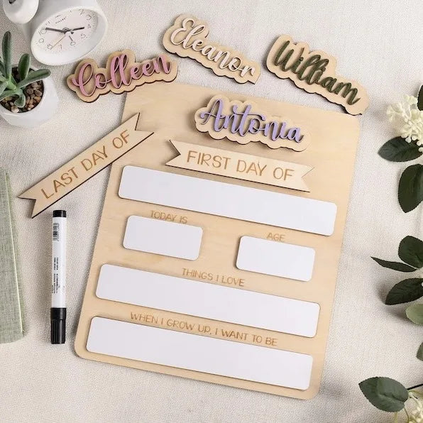 Back School Classic Double-Layer Wooden Sign | Personalized Name First Day of School
