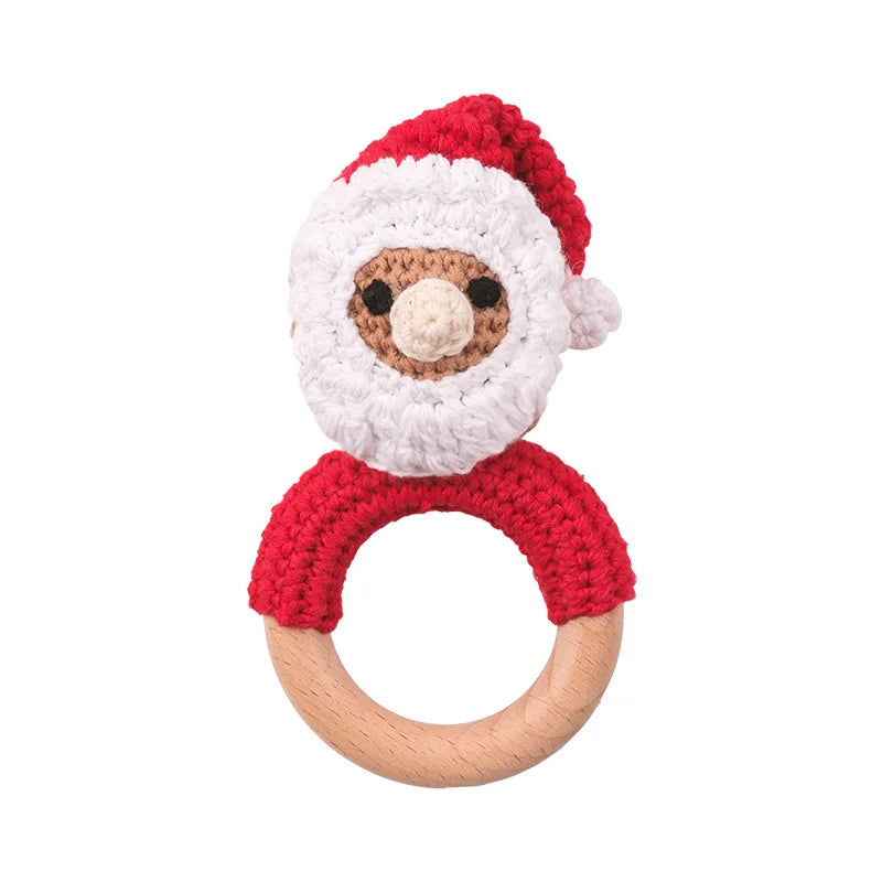 Natural Beech Wood Baby Soothing Teething Ring | CPC Certified Handmade Crochet Cotton Bunny Rattle