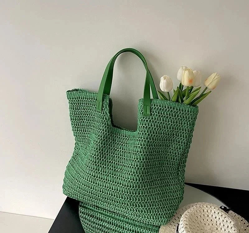 Personalized Straw Shoulder Tote Bag Beach Handbag | Bridesmaid Gift