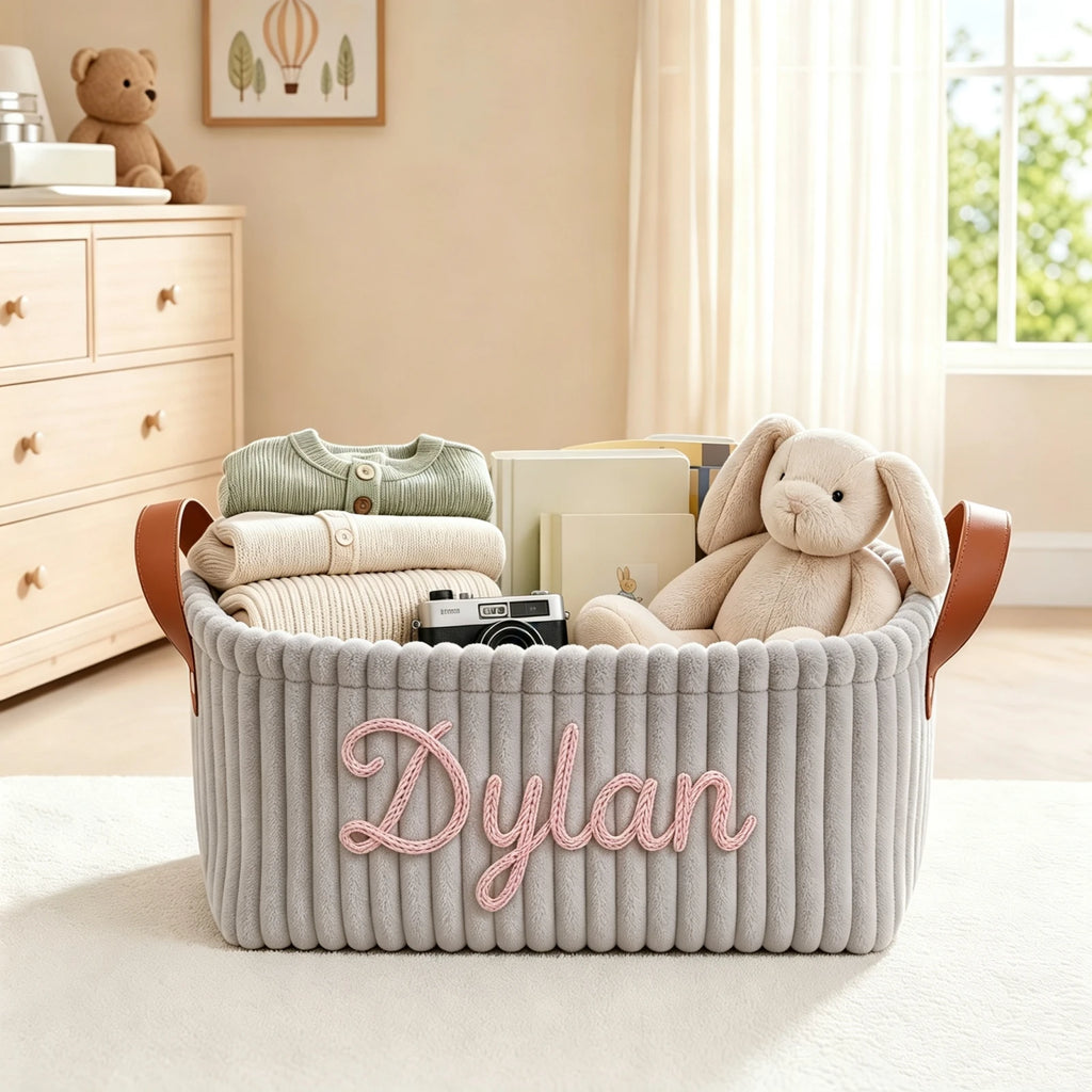 Custom Baby Diaper Caddy | Personalized Corduroy Storage Bin