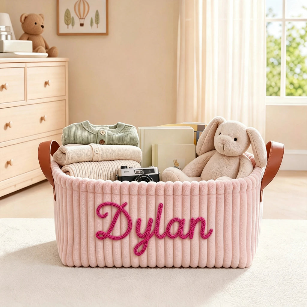 Custom Baby Diaper Caddy | Personalized Corduroy Storage Bin
