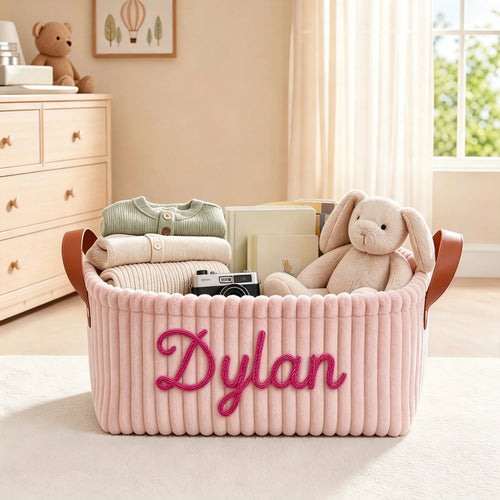Custom Baby Diaper Caddy | Personalized Corduroy Storage Bin
