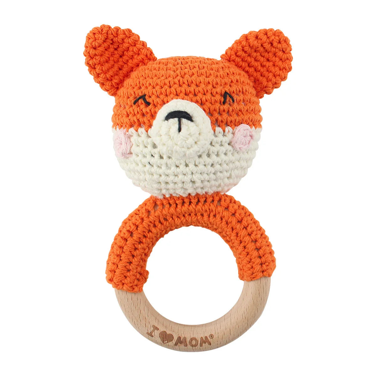 Natural Beech Wood Baby Soothing Teething Ring | CPC Certified Handmade Crochet Cotton Bunny Rattle