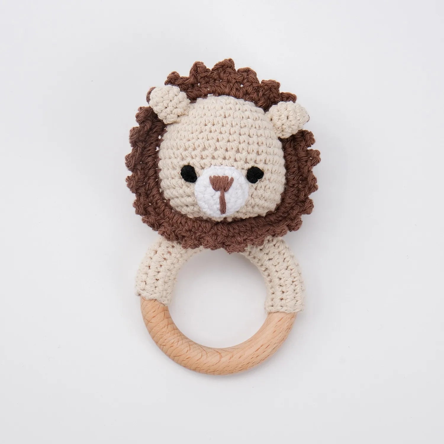 Natural Beech Wood Baby Soothing Teething Ring | CPC Certified Handmade Crochet Cotton Bunny Rattle