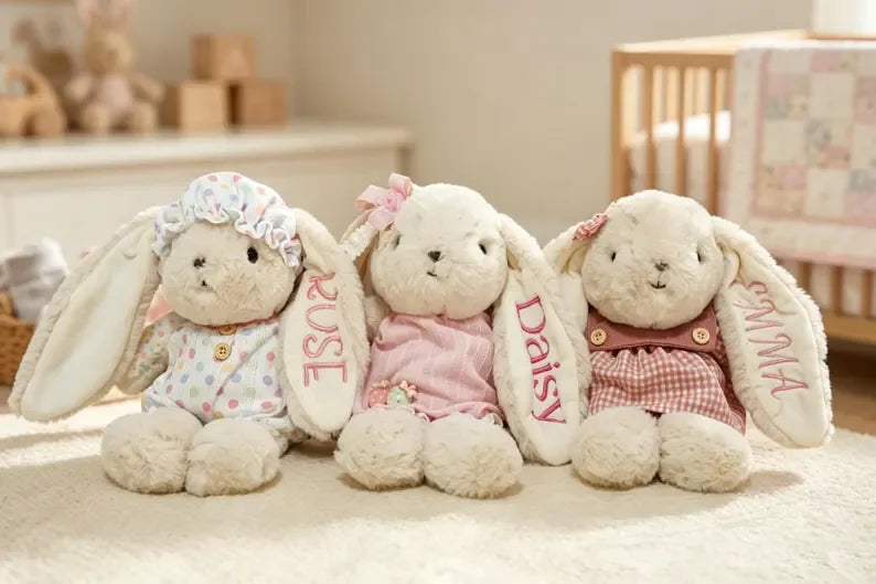 Custom Name Bunny Plush | Personalized Stuffed Rabbit for Baby Shower Gifts & Nursery Decor