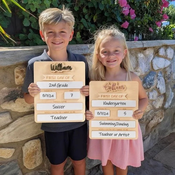 Back School Classic Double-Layer Wooden Sign | Personalized Name First Day of School