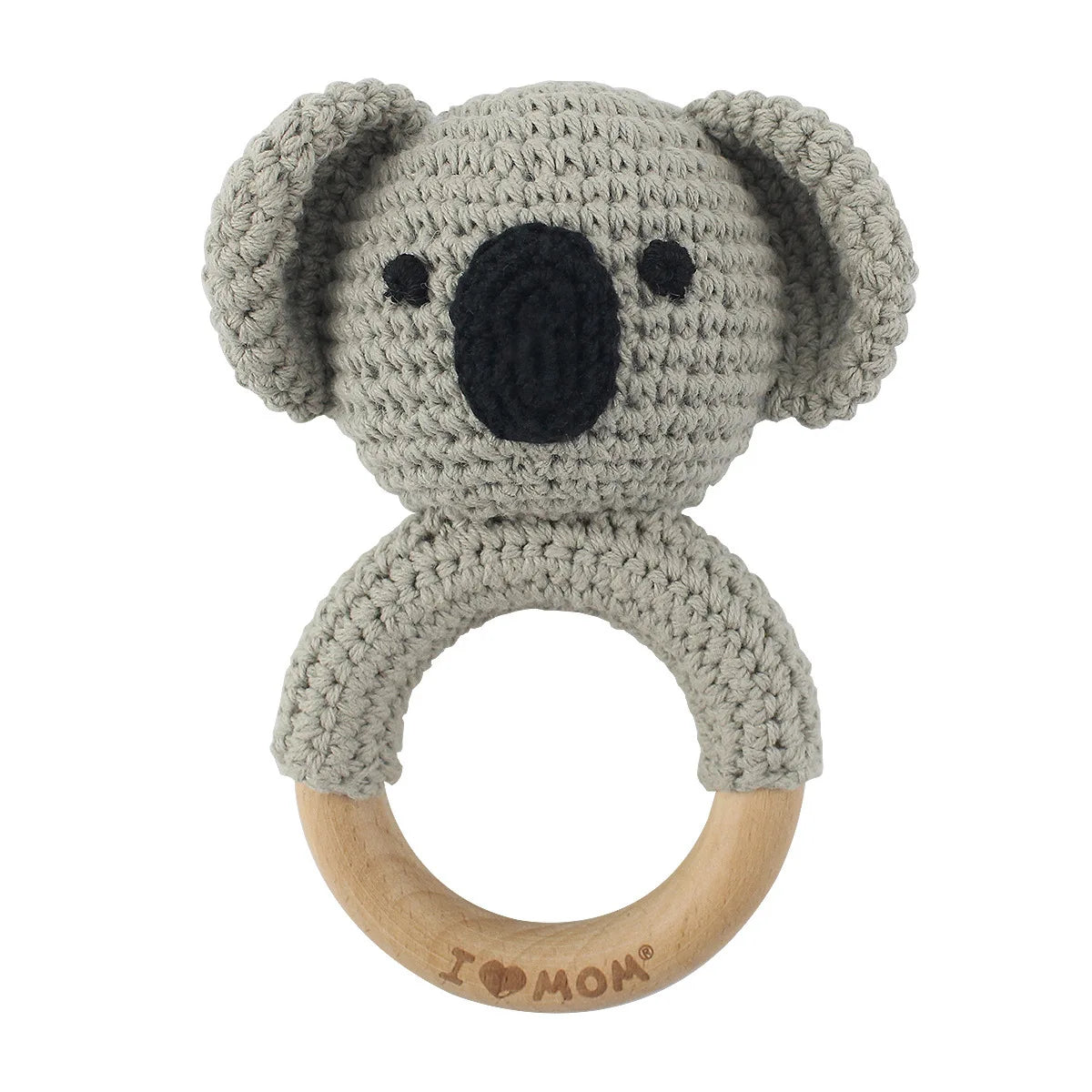 Natural Beech Wood Baby Soothing Teething Ring | CPC Certified Handmade Crochet Cotton Bunny Rattle