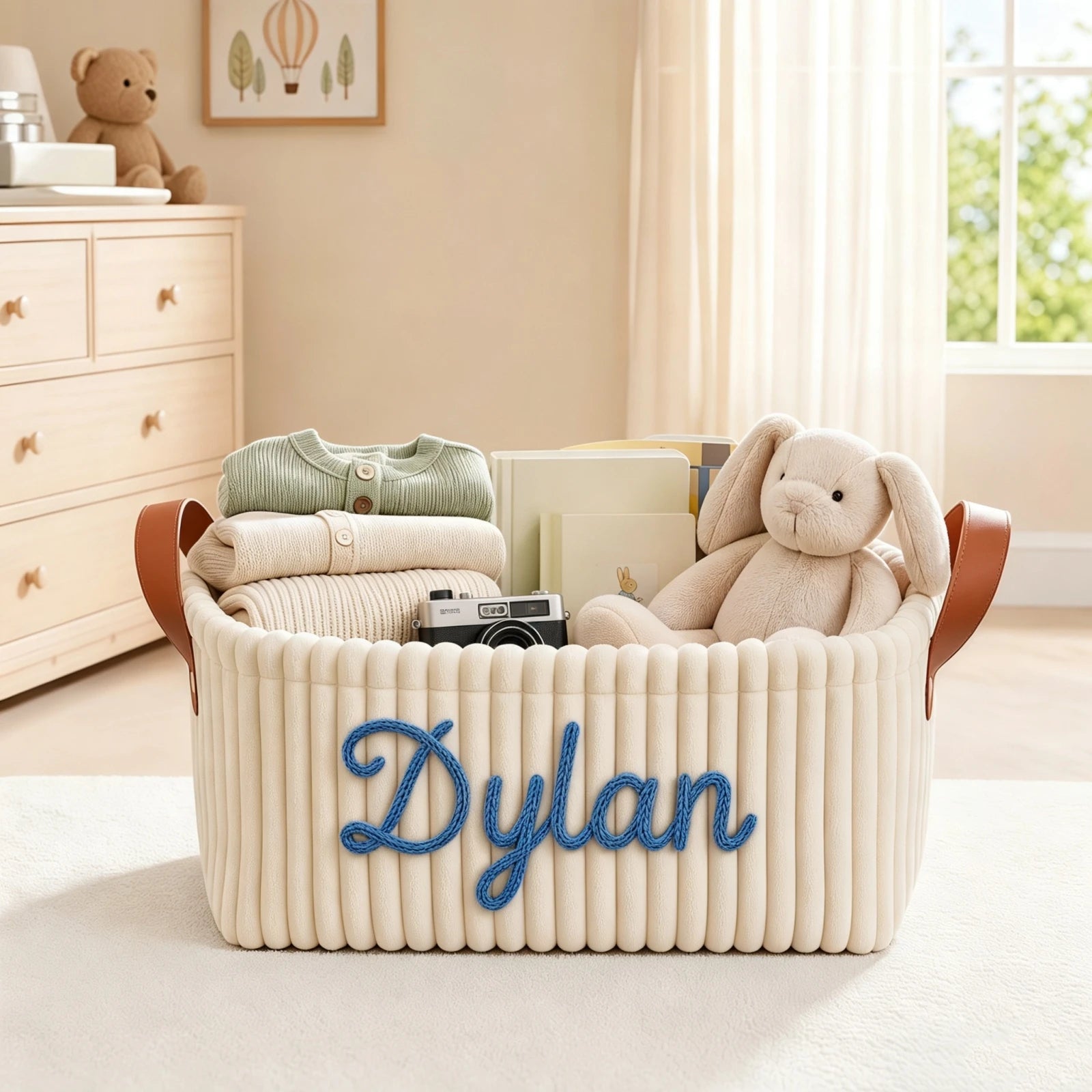 Custom Baby Diaper Caddy | Personalized Corduroy Storage Bin