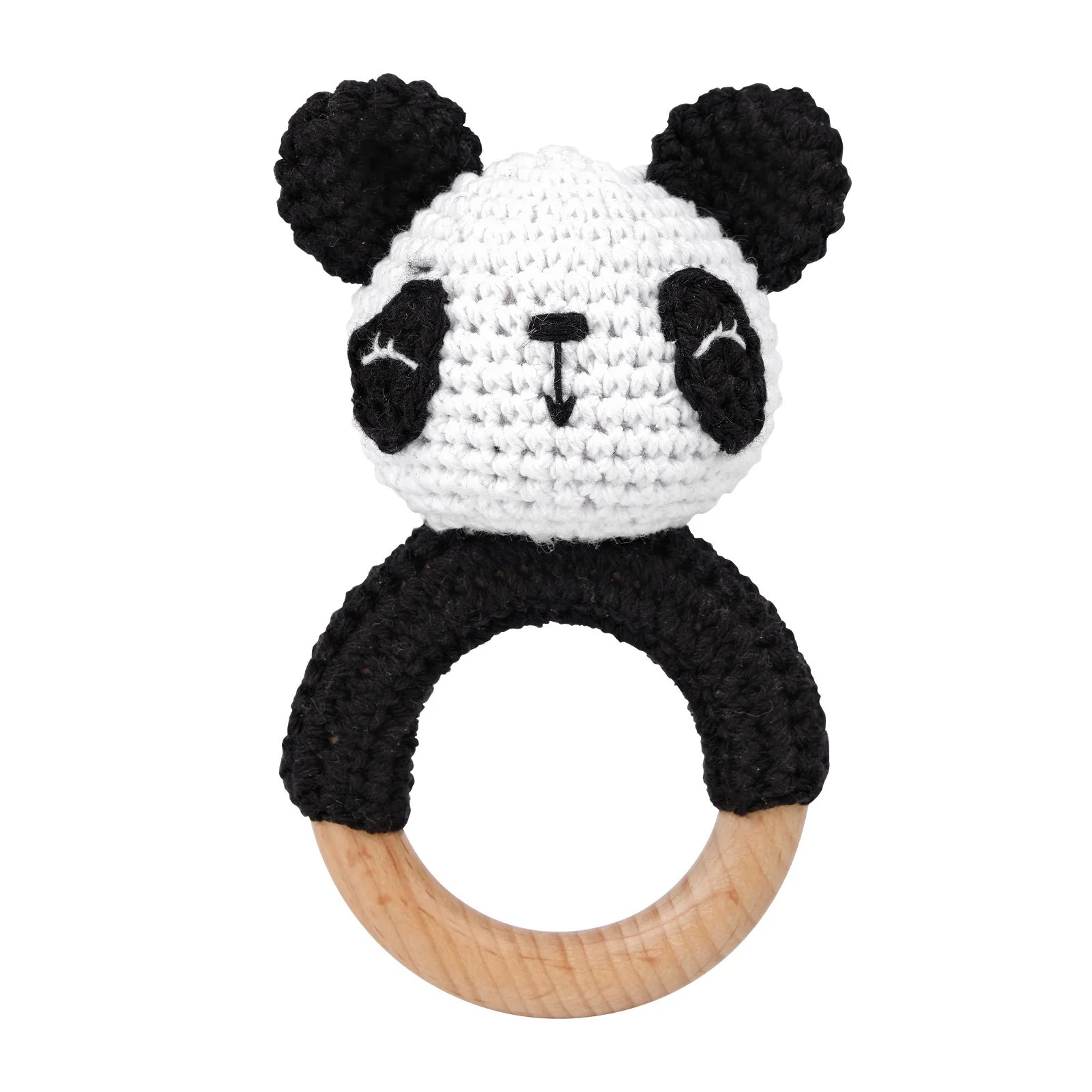 Natural Beech Wood Baby Soothing Teething Ring | CPC Certified Handmade Crochet Cotton Bunny Rattle
