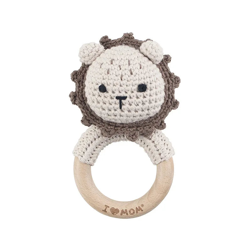 Natural Beech Wood Baby Soothing Teething Ring | CPC Certified Handmade Crochet Cotton Bunny Rattle