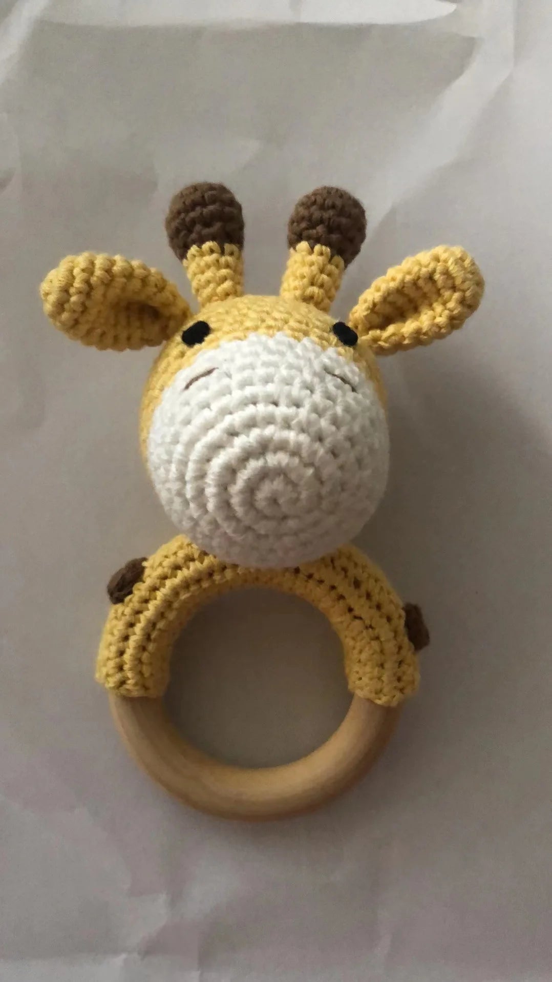 Natural Beech Wood Baby Soothing Teething Ring | CPC Certified Handmade Crochet Cotton Bunny Rattle