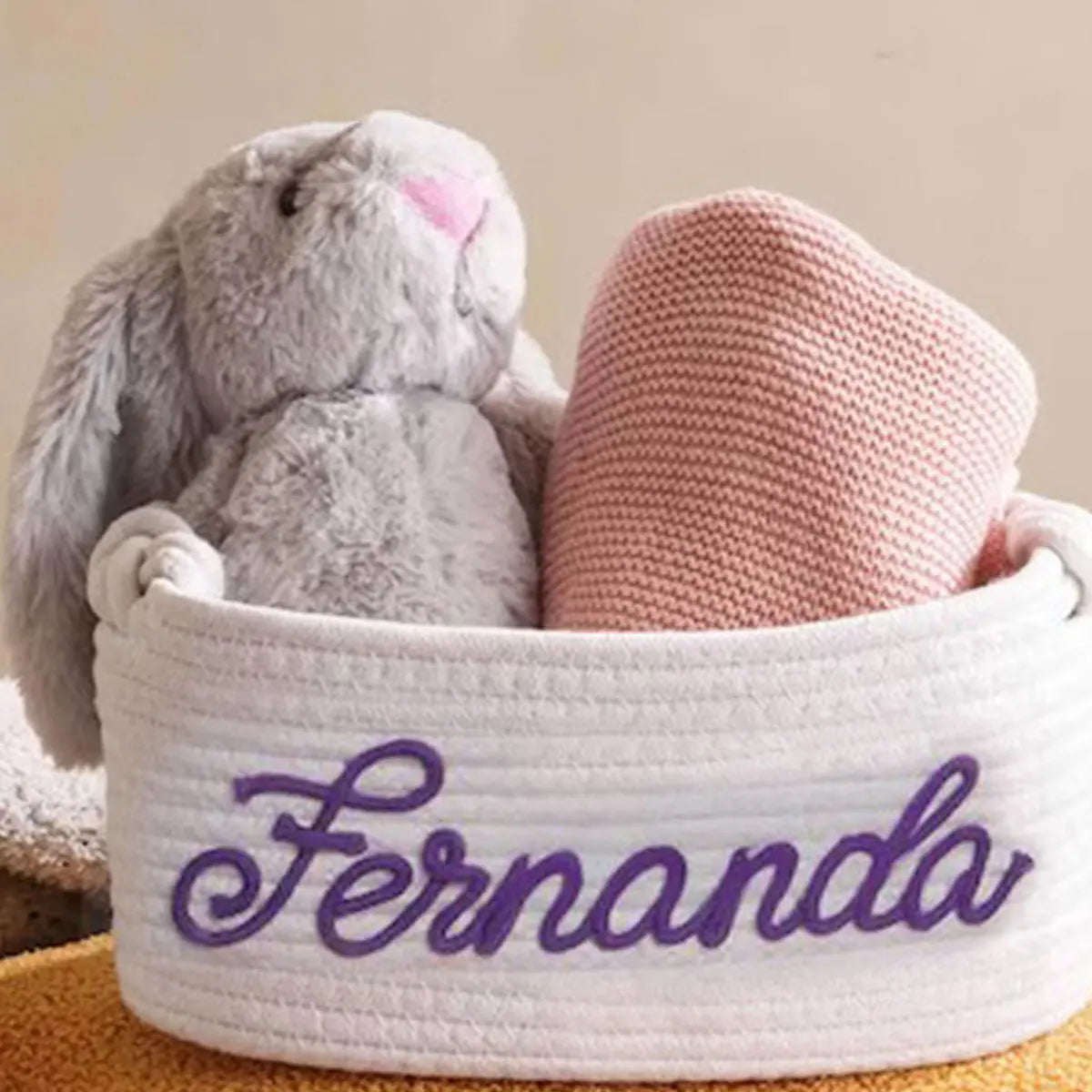 Custom Name Baby Storage Basket | Woven Cotton Rope Organizer for Nursery Decor