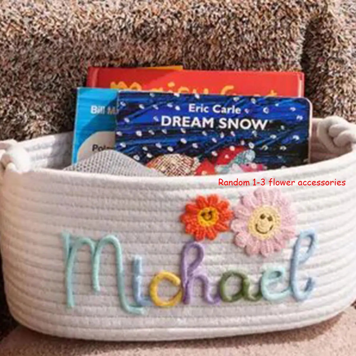 Custom Name Baby Storage Basket | Woven Cotton Rope Organizer for Nursery Decor