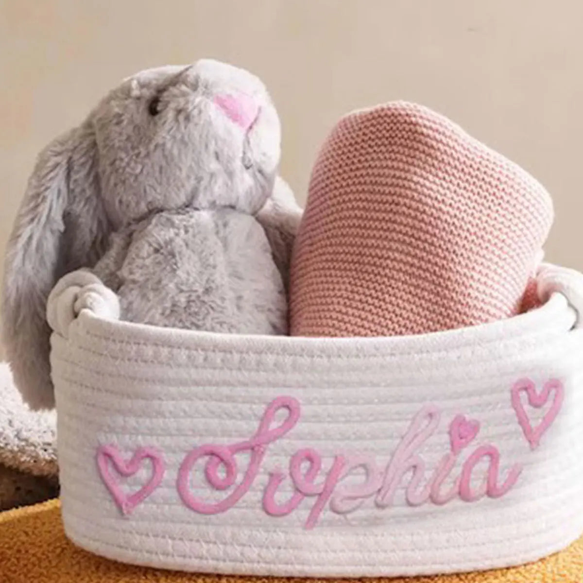 Custom Name Baby Storage Basket | Woven Cotton Rope Organizer for Nursery Decor