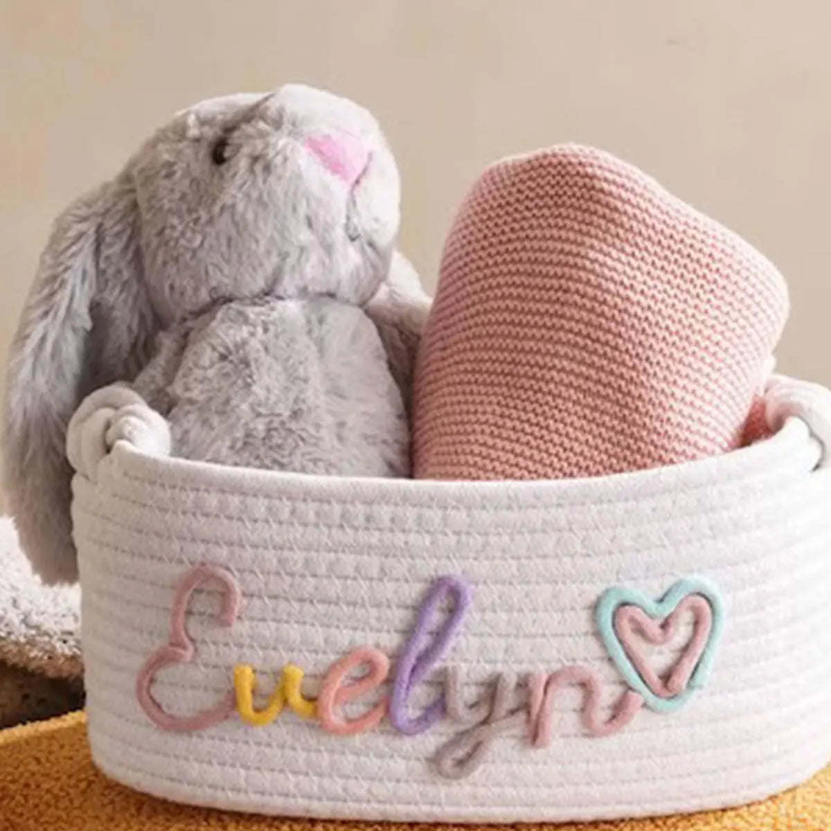 Custom Name Baby Storage Basket | Woven Cotton Rope Organizer for Nursery Decor