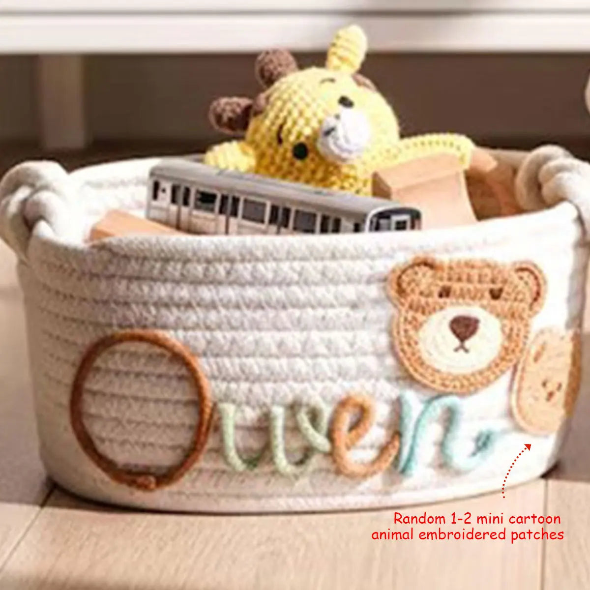 Custom Name Baby Storage Basket | Woven Cotton Rope Organizer for Nursery Decor