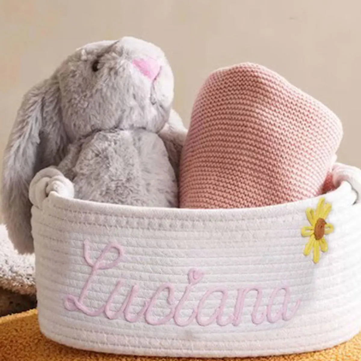 Custom Name Baby Storage Basket | Woven Cotton Rope Organizer for Nursery Decor