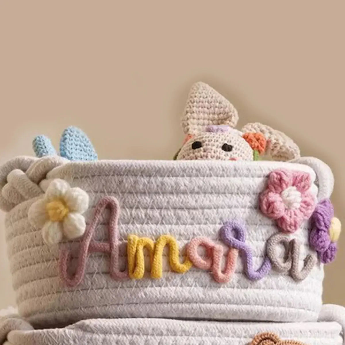 Custom Name Baby Storage Basket | Woven Cotton Rope Organizer for Nursery Decor
