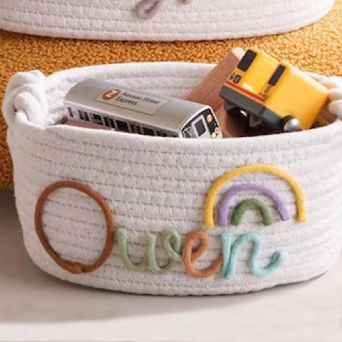 Custom Name Baby Storage Basket | Woven Cotton Rope Organizer for Nursery Decor